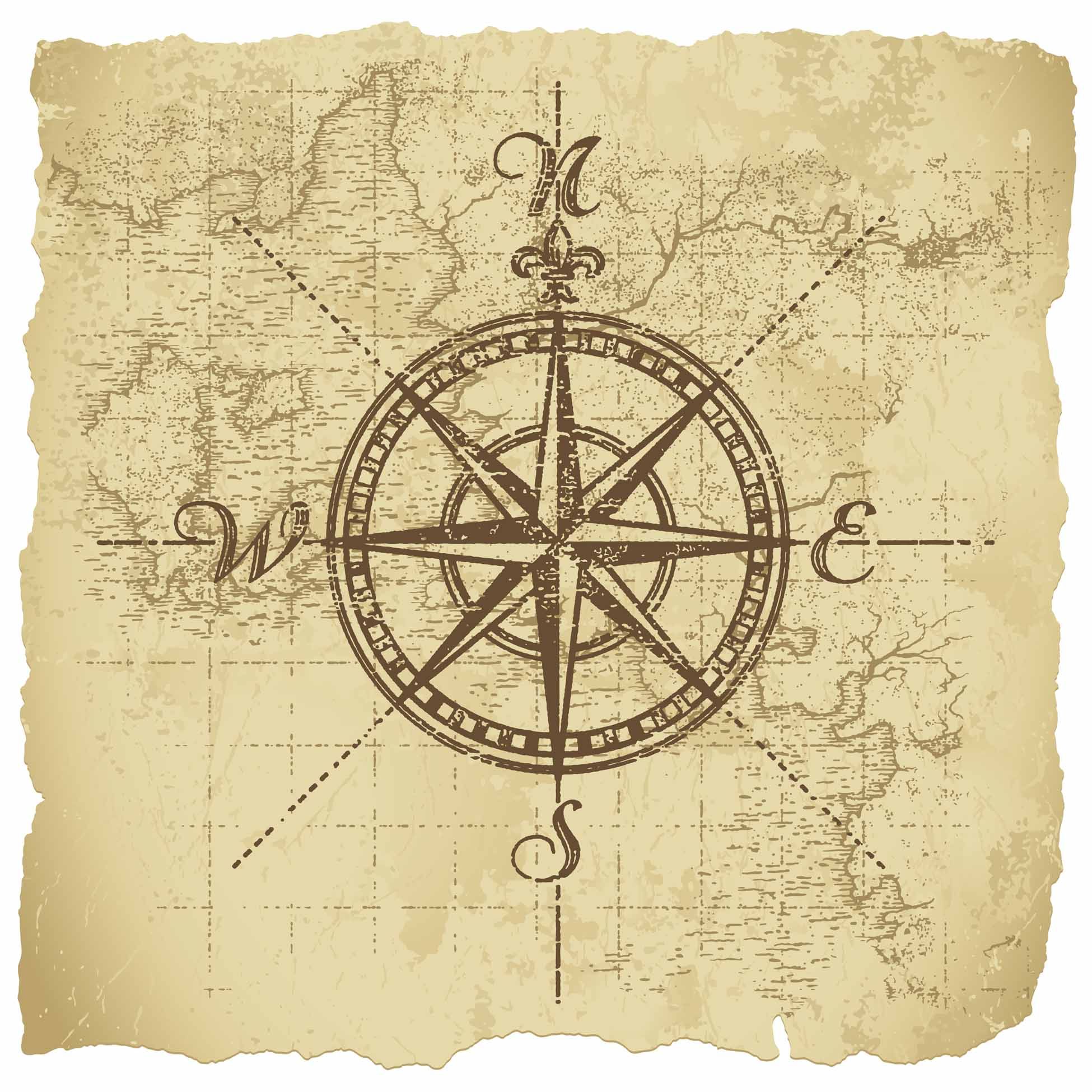 1950x1950 Vintage Compass On Parchment Paper Background. All Elements Are