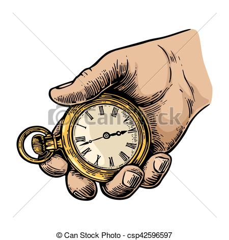450x470 Male Hand Holding Antique Pocket Watch. Male Hand Holding Eps