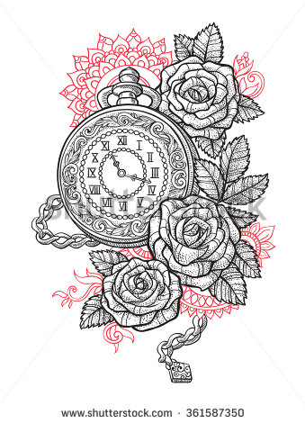 339x470 Vintage Pocket Watch With A Pattern In Roses And Ornaments
