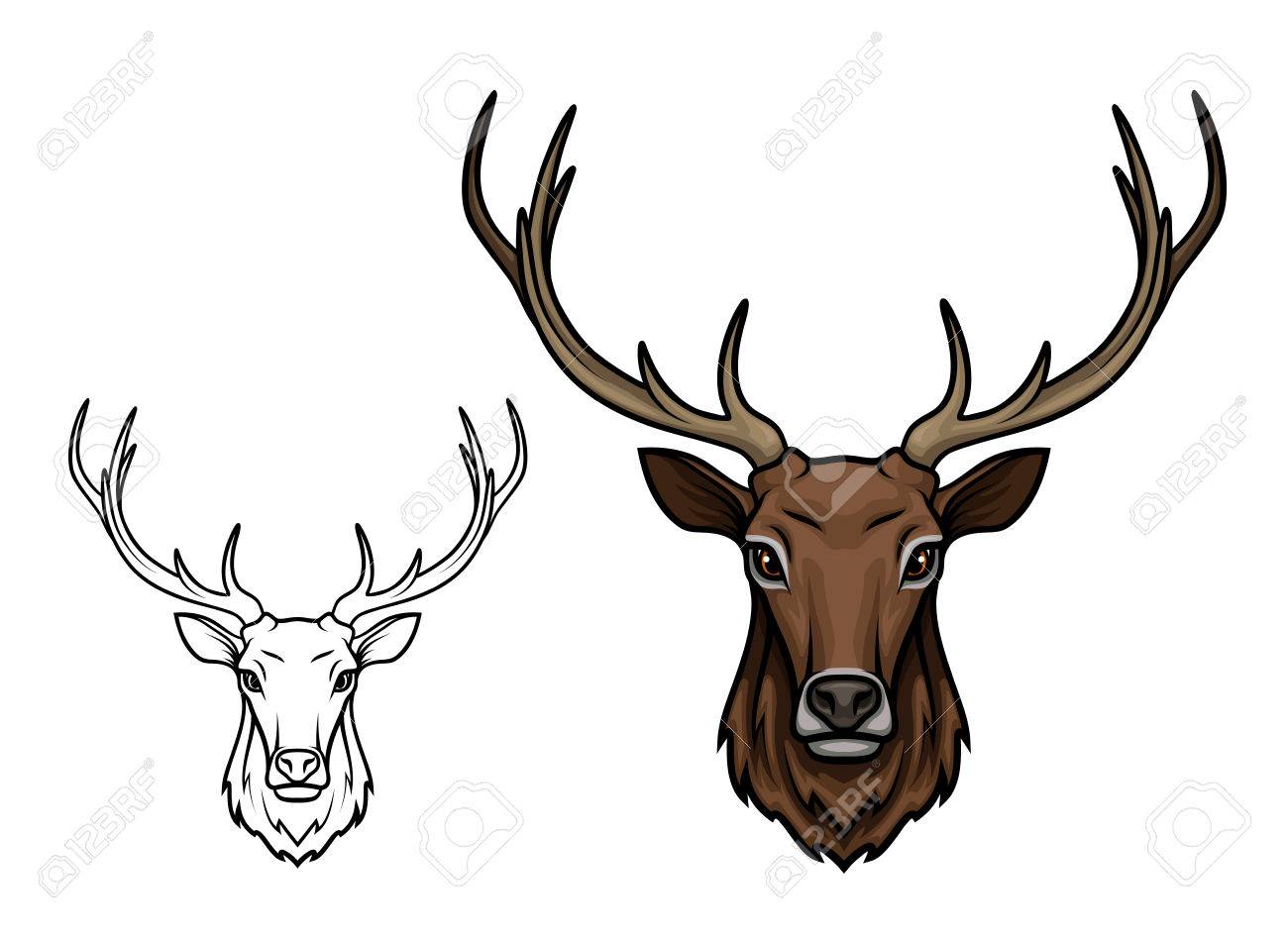 1300x951 Deer Or Reindeer Sketch Vector Icon. Wild Forest Stag Or Elk