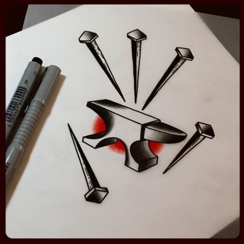 480x480 Anvil Amp Nails, Grandfather Commemorative Tattoo.