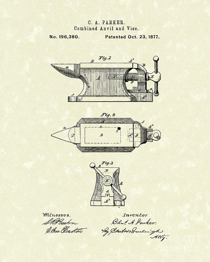 720x900 Anvilvise 1877 Patent Art Drawing By Prior Art Design