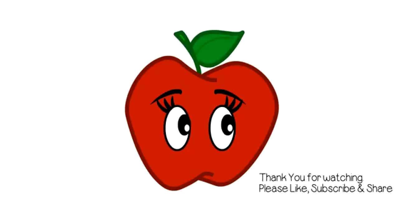 1280x720 How To Draw An Apple With Cute Eyes Kids Drawing Yzarts Yzarts