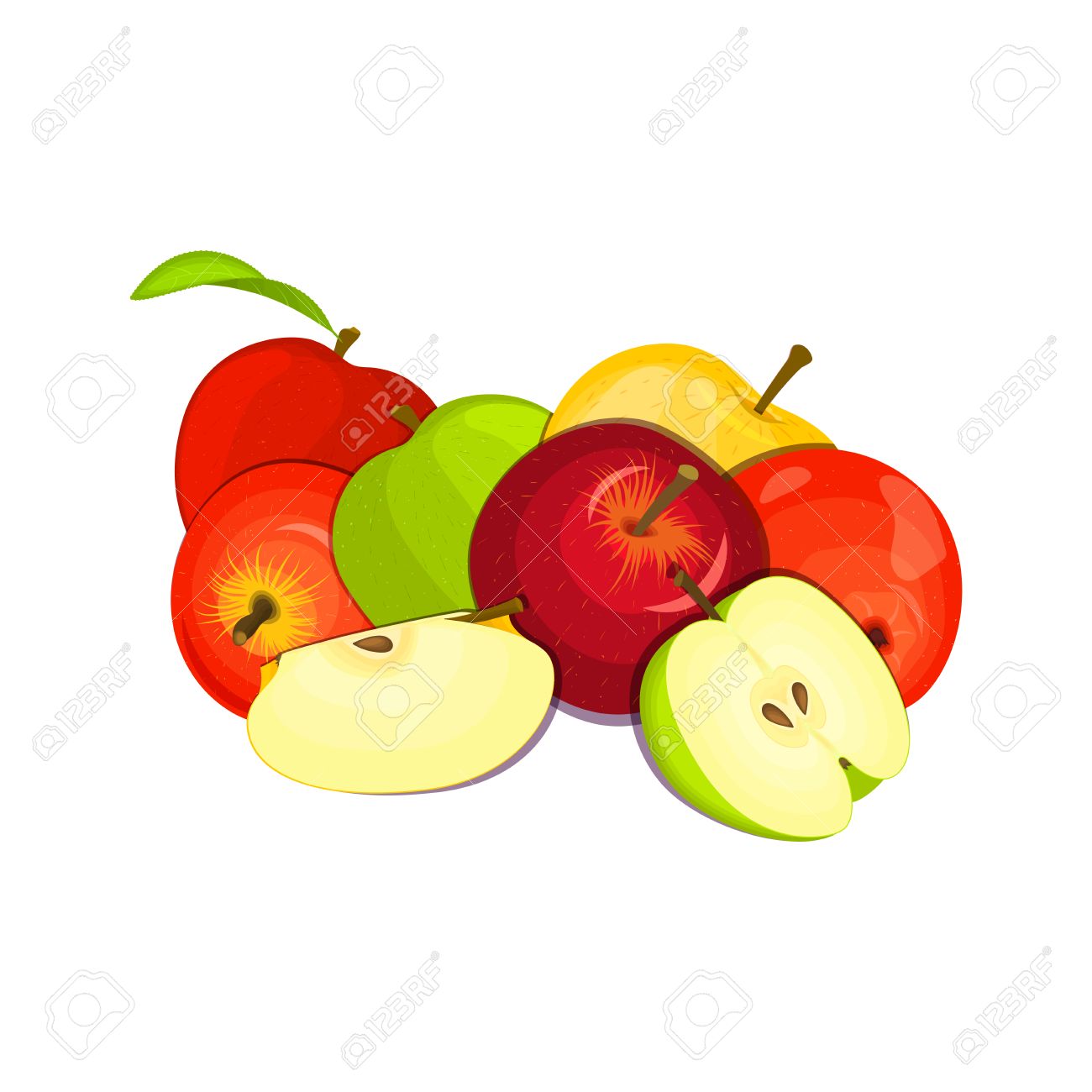 1300x1300 Vector Drawing Of A Few Apples. Yellow, Red And Green Apple Fruits