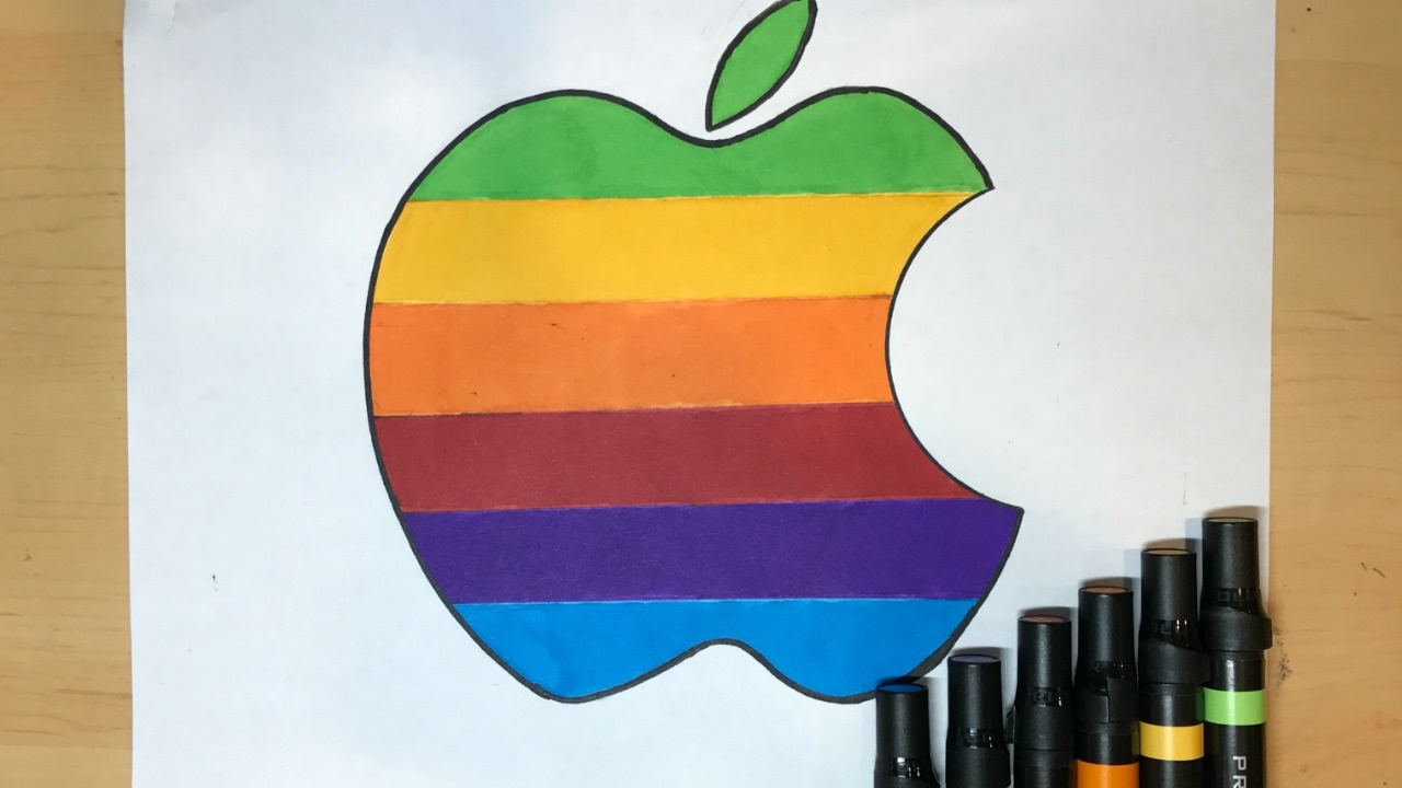 1280x720 How To Draw The Rainbow Apple Logo Logo Drawing