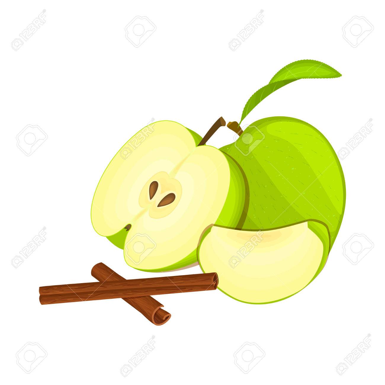 1300x1300 Vector Drawing Of A Few Apples With Spice. Green Apple Fruits