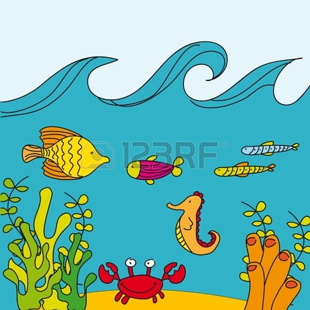 450x450 Marine Animals Inside The Sea, Hand Drawing. Vector Royalty Free