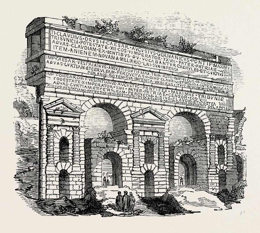 900x808 Portion Of The Claudian Aqueduct Drawing By Italian School