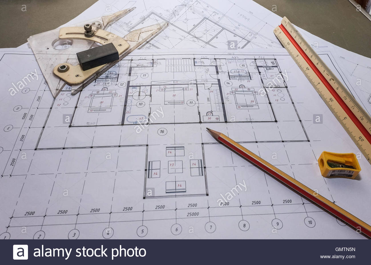 1300x929 Top View Of Architect Drawing On Architectural Project Stock Photo
