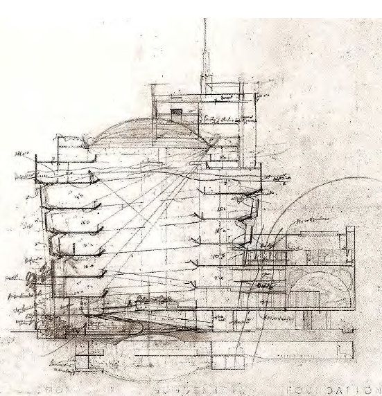 551x572 Section Drawing. Solomon R. Guggenheim Museum, Nyc. 1959. Frank