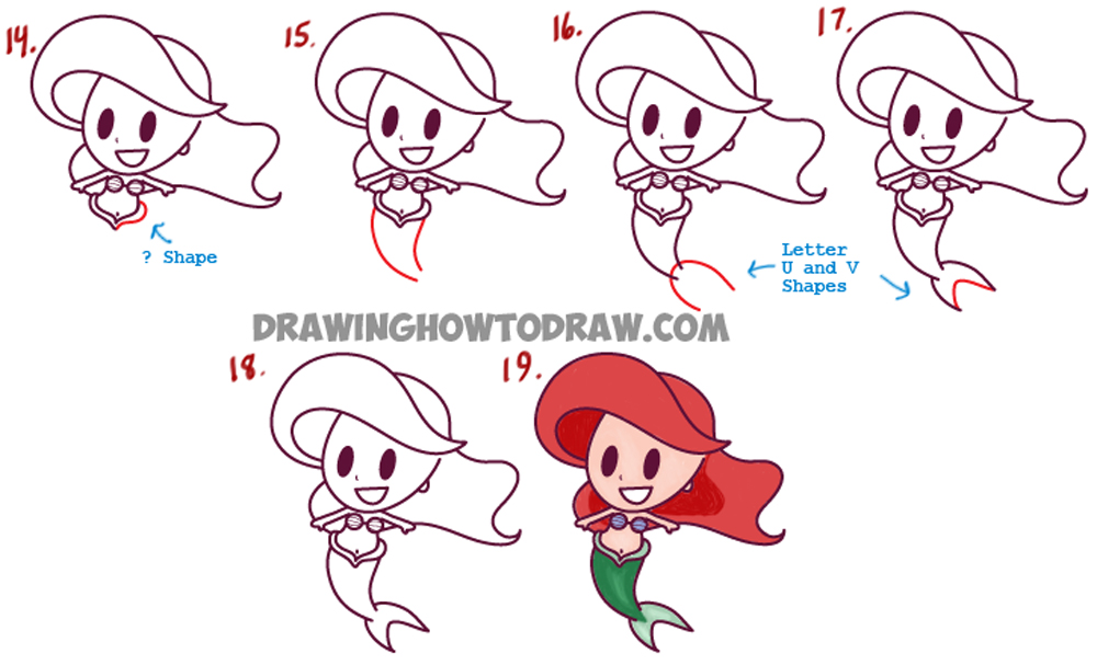1000x607 How To Draw Cute Baby Kawaii Chibi Ariel From Disney's The Little