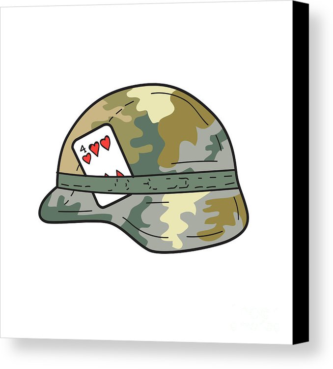 678x750 Us Army Helmet 4 Of Hearts Playing Card Drawing Canvas Print