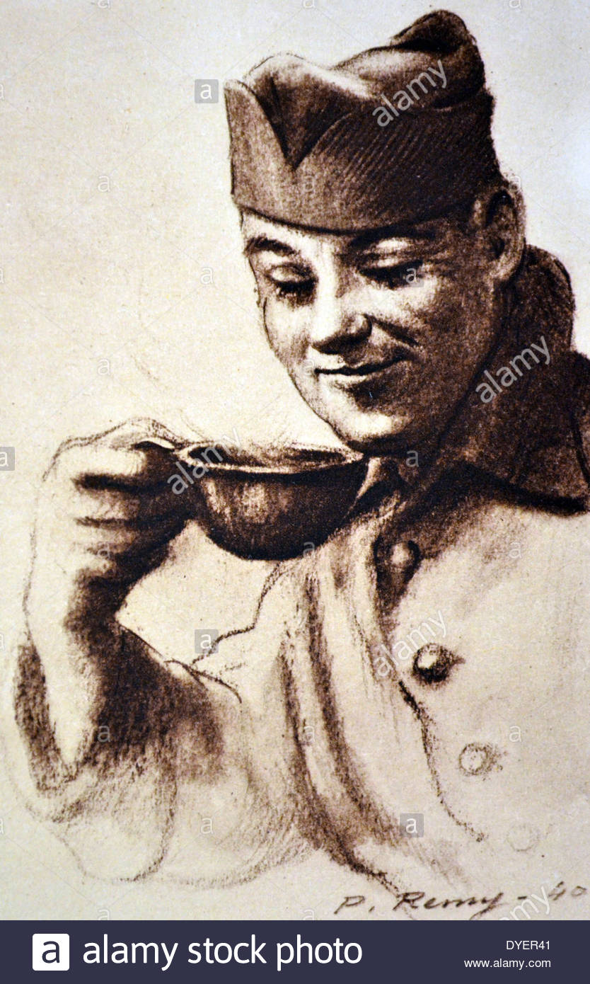 834x1390 World War Two French Army Soldier. Drawing By P Remy 1940 Stock