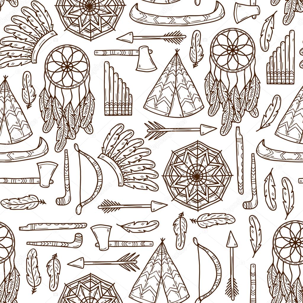 1024x1024 Seamless Background With Hand Drawn Objects On Injun Theme