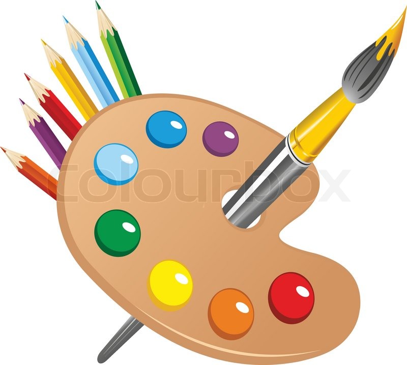 800x717 Art Palette With Paint Brush And Pencils Tools For Drawing Vector