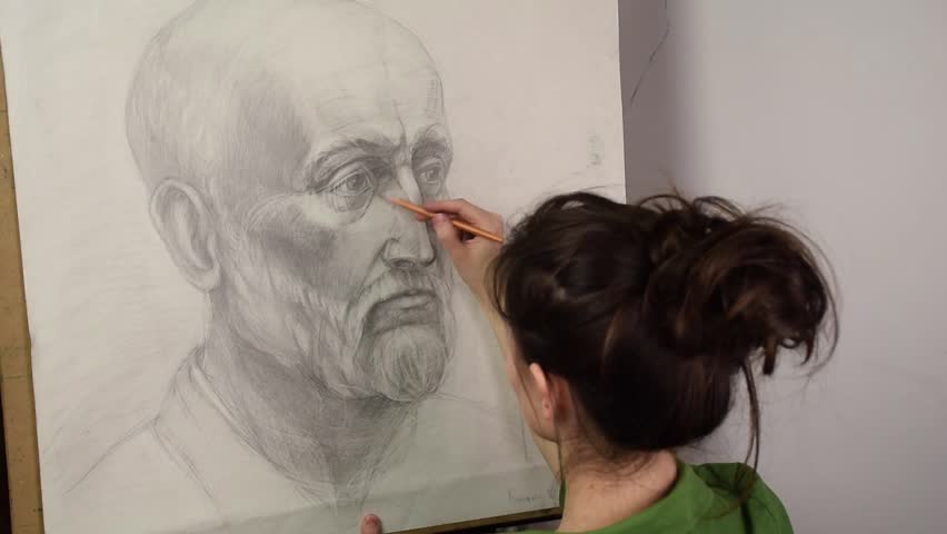 852x480 Girl Artist Drawing A Portrait With A Pencil On A Drawing Lesson