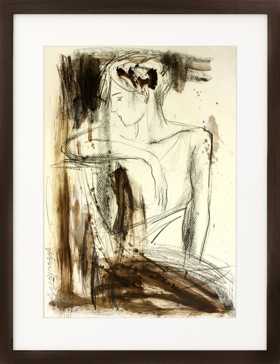 1154x1500 Original Charcoal Sketch, Artistic Drawing, Woman Figurative