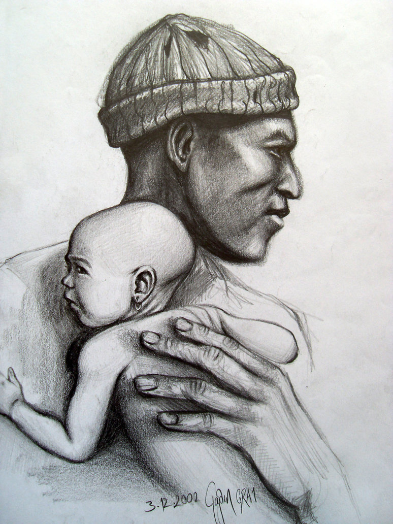 774x1032 African Father And Son Art Pencil Drawing 2002 By Caginoz