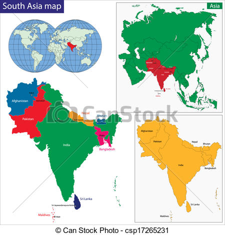 450x470 Southern Asia Map. Color Map Of Southern Asia Divided By