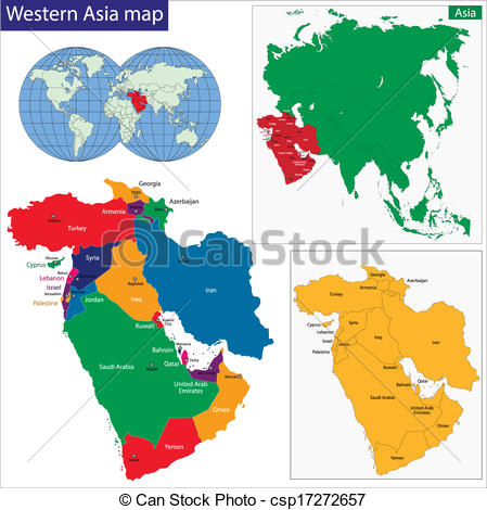 449x470 Western Asia Map. Color Map Of Western Asia Divided By