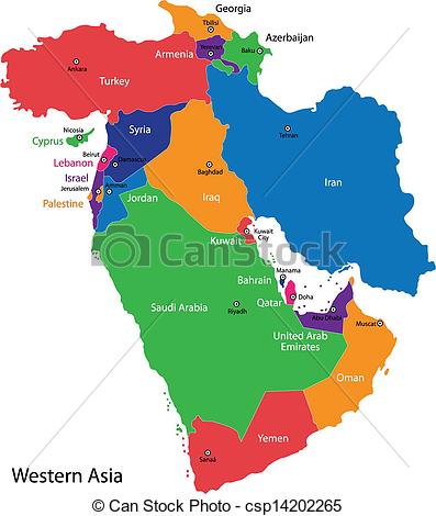 397x470 Western Asia Map. Color Map Of Western Asia Divided By The Clip