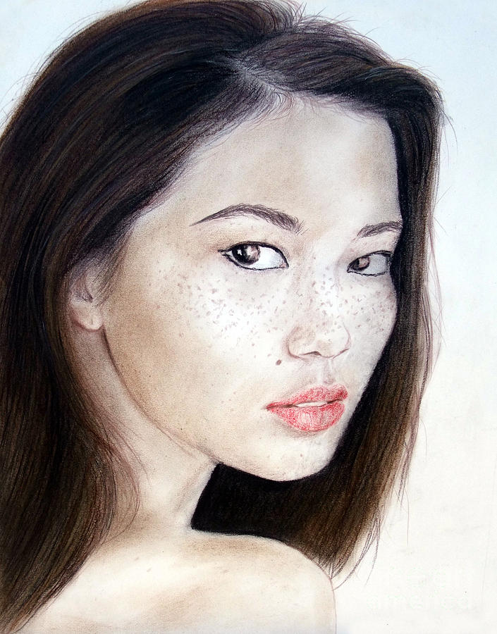 705x900 Freckle Faced Asian Model Drawing By Jim Fitzpatrick