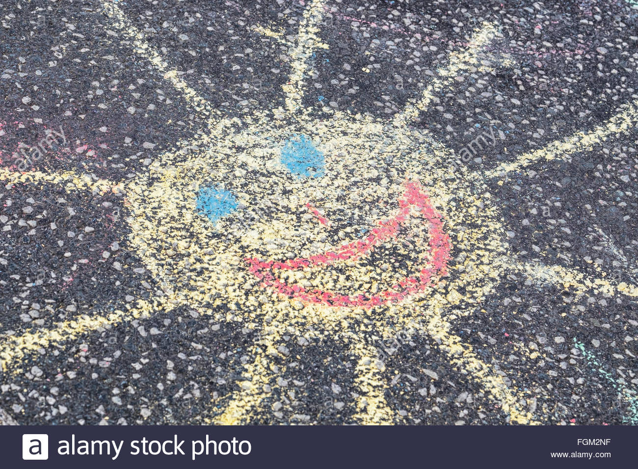 1300x956 Kids Chalk Drawing Of A Sun On Asphalt Stock Photo 96327547