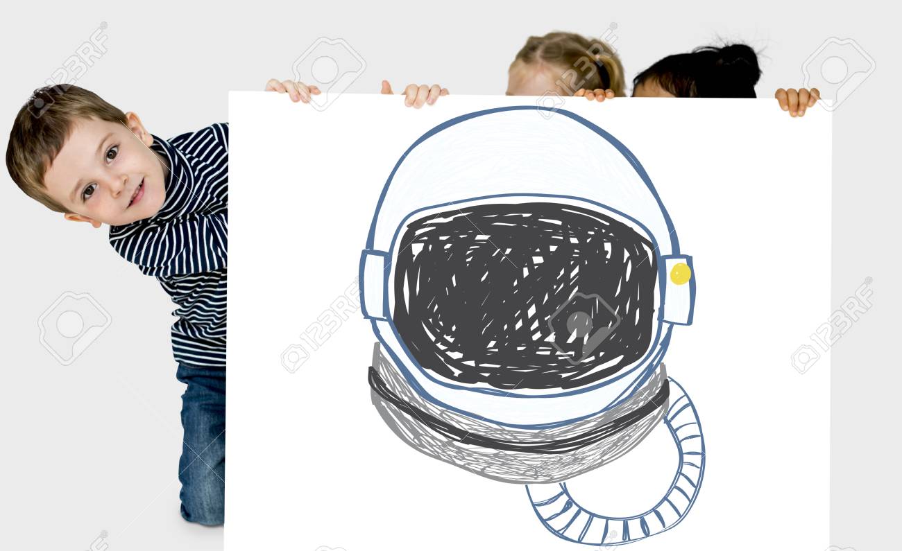 1300x795 Child With A Drawing Of Astronaut Helmet Stock Photo, Picture