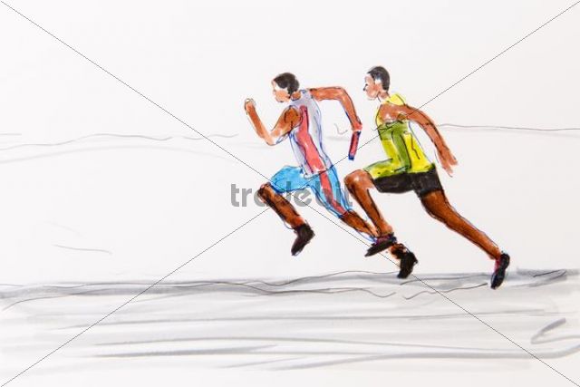 640x427 Two Runners, Track And Field Athletics, Drawing By The Artist Gerha