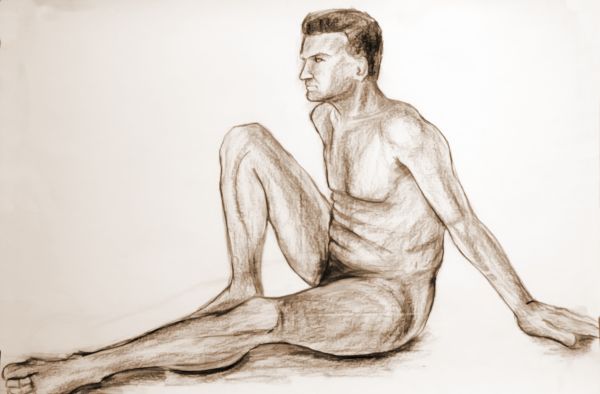 600x394 Athlete Drawing, Charcoal Natron Paper, By Dora Bratelj