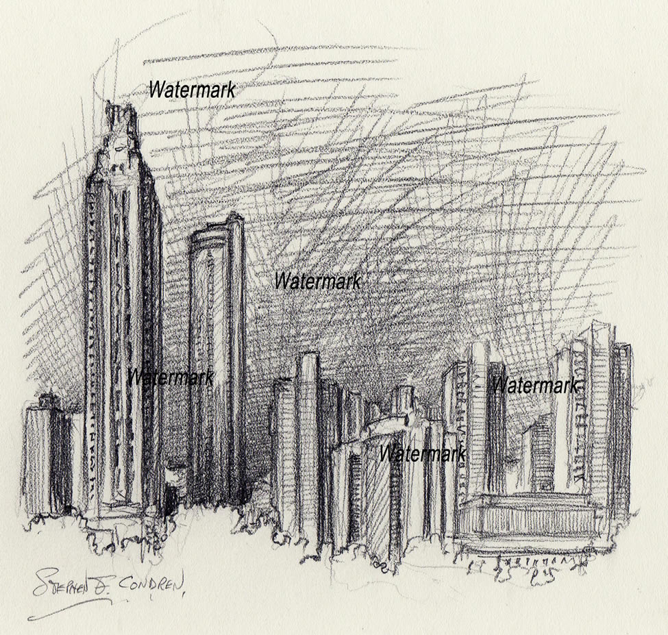 975x927 Atlanta Skyline Pencil Drawing Of Downtown