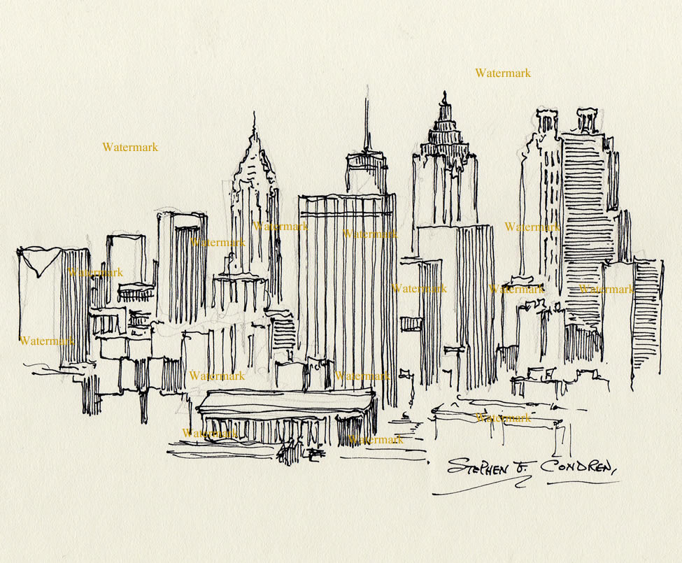 975x805 Skyline Pen Amp Ink Drawing Of Downtown Cityscape.
