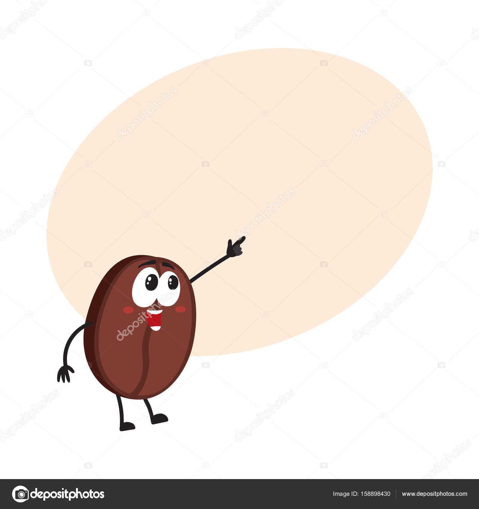 1600x1700 Funny Smiling Coffee Bean Character Pointing, Drawing Attention