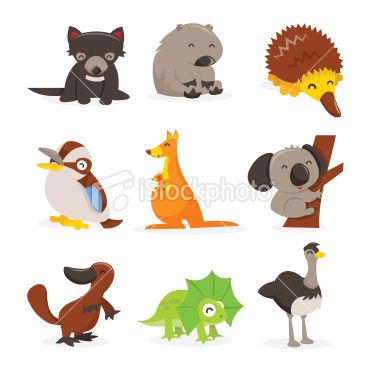 380x379 Cute Cartoon Australian Animals Icon Set Royalty Free Stock Vector