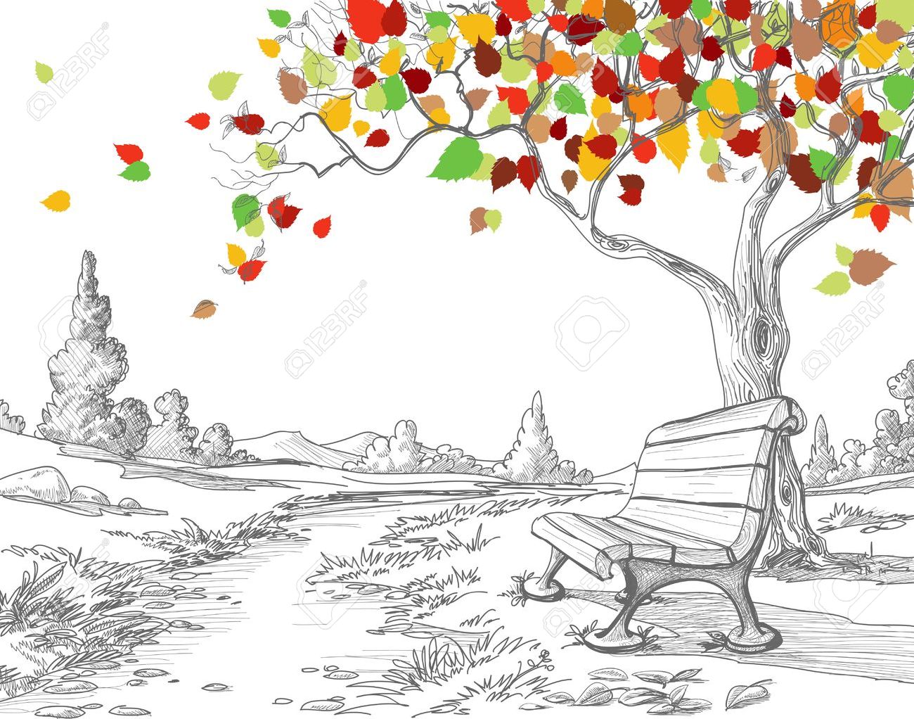 1300x1022 Autumn Tree, Falling Leaves Royalty Free Cliparts, Vectors,