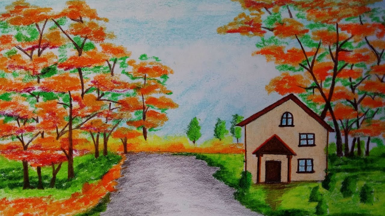 1280x720 How To Draw Autumn Season Scenery.step By Step(Easy Draw)