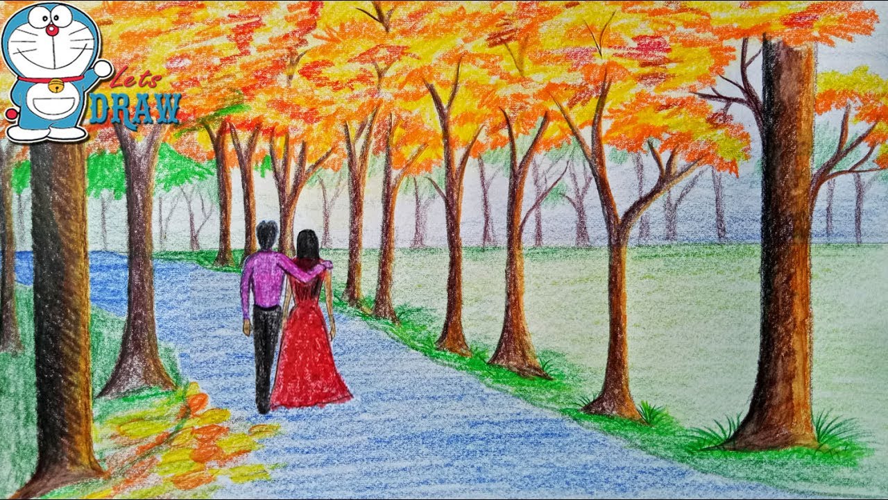 1280x720 How To Draw Scenery Of Autumn Season Step By Step