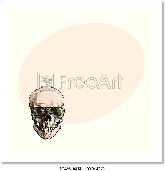 561x581 Free Art Print Of Hand Drawn Human Skull Wearing Green Aviator