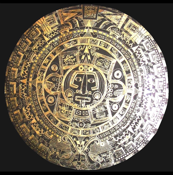 600x607 Aztec Calendar Drawing By Michelle Dallocchio