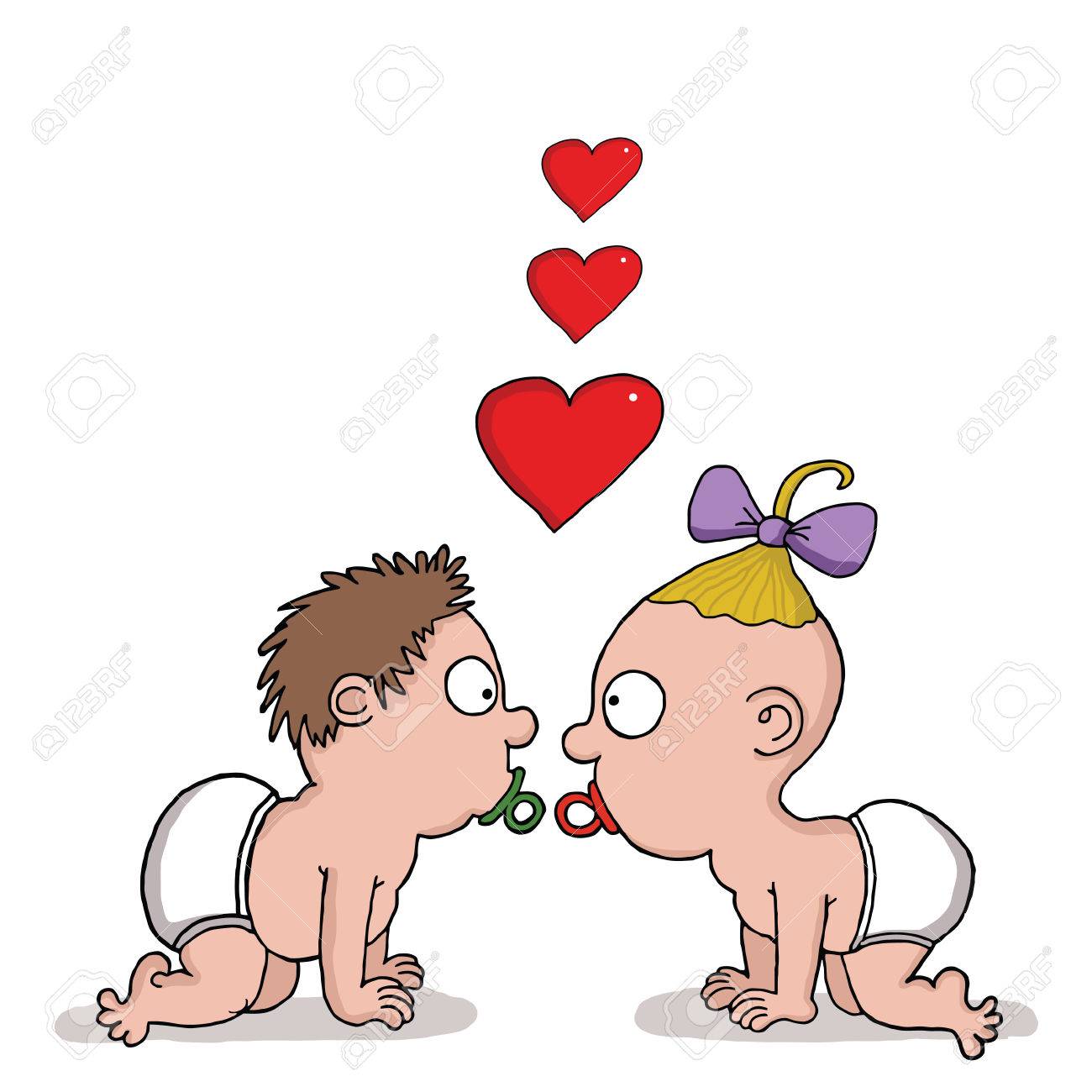 1300x1300 Cartoon Drawing Of Two Babies In Love Royalty Free Cliparts