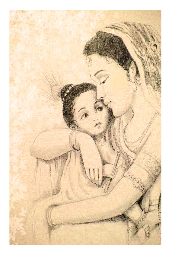 570x855 Madonna Mother Yasoda Child Krishna Syamarts Original Drawing