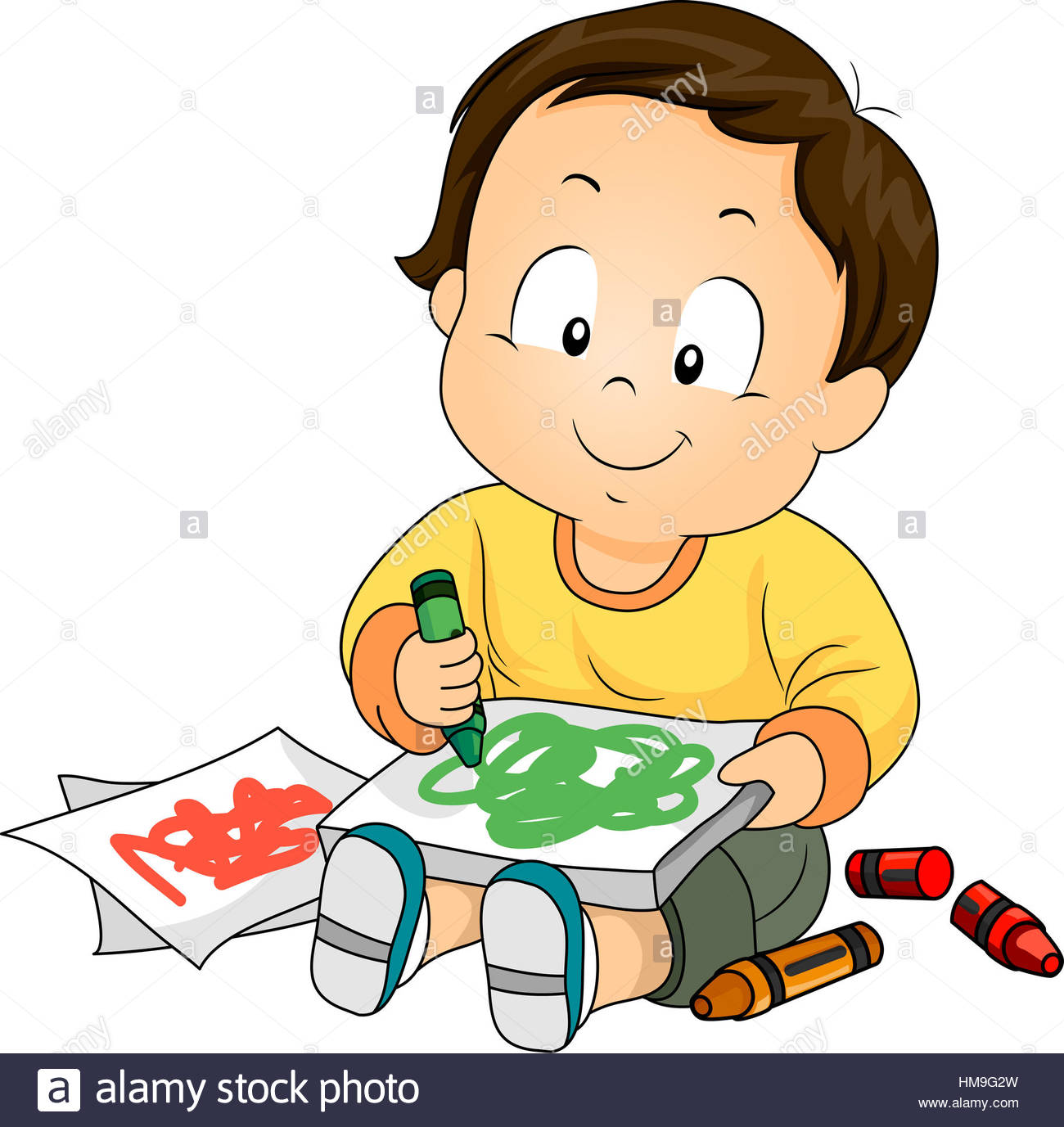 1300x1377 Illustration Of A Baby Boy Drawing Doodles With Crayons Stock