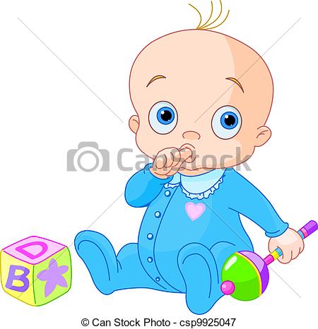 450x466 Sweet Baby Boy. Baby Boy Playing With Rattle Vectors Illustration