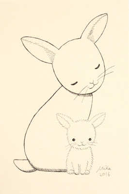 266x400 Mika Art Blog Bunny Mom And Baby Ink Drawing Print