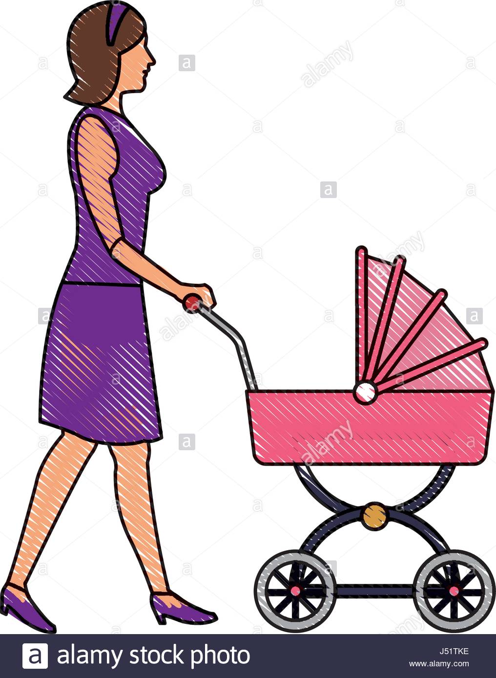 1016x1390 Drawing Mother With Baby Carriage Stock Vector Art Amp Illustration