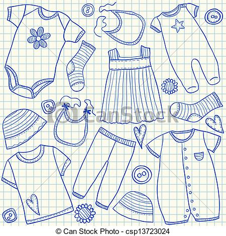 450x470 Baby Clothes Doodles On School Squared Paper Vector Illustration