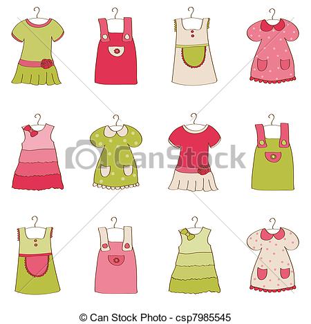 450x470 Baby Girl Dress Collection Clipart Vector