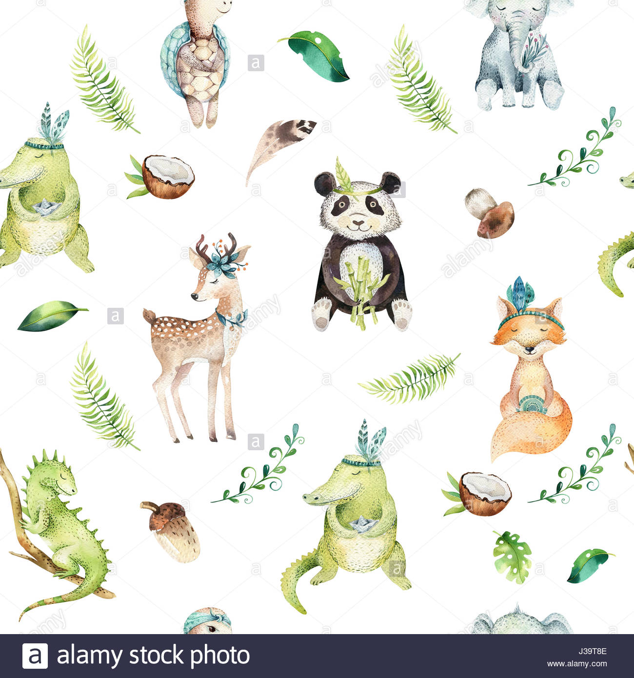 1300x1390 Baby Animals Nursery Isolated Seamless Pattern. Watercolor Boho