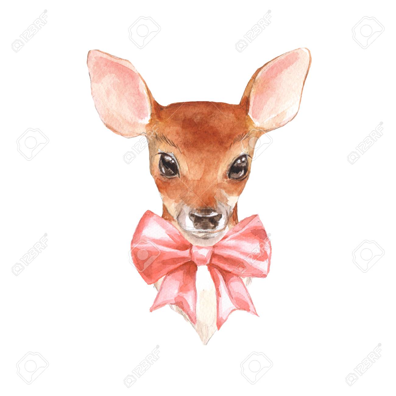 1300x1300 Baby Deer. Hand Drawn Cute Fawn. Watercolor Stock Photo, Picture