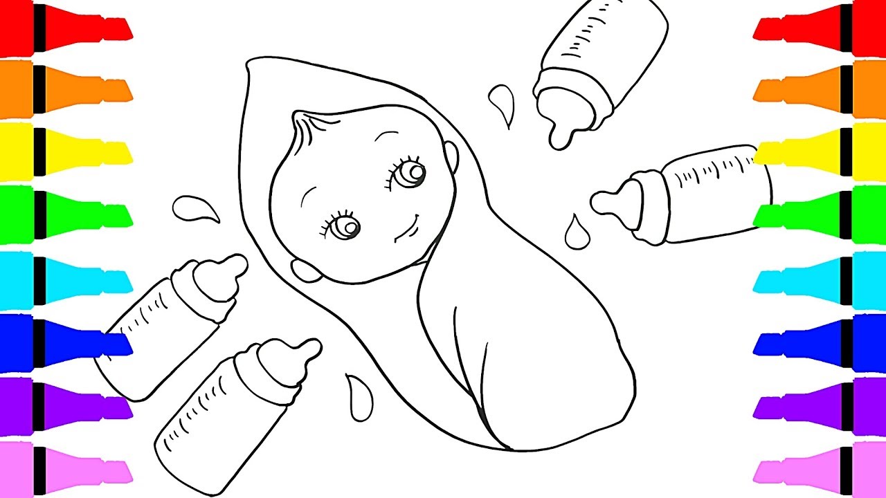 1280x720 How To Draw Baby Doll, Baby Bottle For Kids Children Drawing